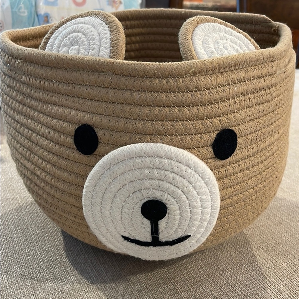 Tan and White Bear Storage Basket for Kids